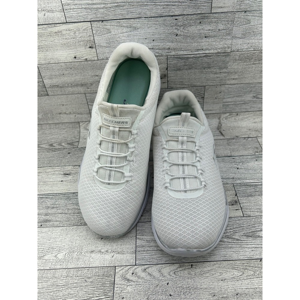 Skechers Summits Quick Getaway White Silver Mesh Bungee Sneakers 12980 Women 7.5